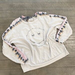 Lauren Moshi White Tie-Dye Sweatshirt with Skull Design size L
